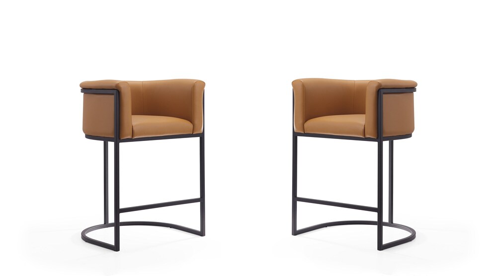 Manhattan Comfort - Cosmopolitan Faux Leather Counter Stool with Metal Legs in Camel and Black - Set of 2 - 2-CS008-CL veiw 1
