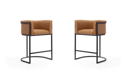Manhattan Comfort - Cosmopolitan Faux Leather Counter Stool with Metal Legs in Camel and Black - Set of 2 - 2-CS008-CL veiw 1