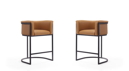 Manhattan Comfort - Cosmopolitan Faux Leather Counter Stool with Metal Legs in Camel and Black - Set of 2 - 2-CS008-CL veiw 1
