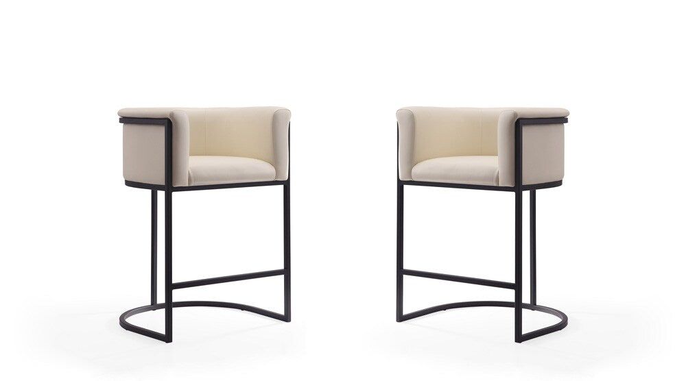 Manhattan Comfort - Cosmopolitan Faux Leather Counter Stool with Metal Legs in Cream and Black - Set of 2 - 2-CS008-CR veiw 1