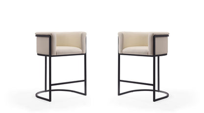 Manhattan Comfort - Cosmopolitan Faux Leather Counter Stool with Metal Legs in Cream and Black - Set of 2 - 2-CS008-CR veiw 1
