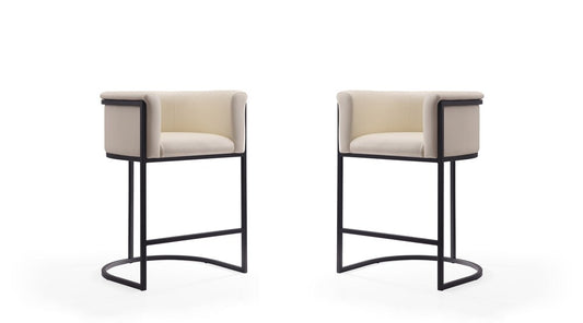 Manhattan Comfort - Cosmopolitan Faux Leather Counter Stool with Metal Legs in Cream and Black - Set of 2 - 2-CS008-CR veiw 1