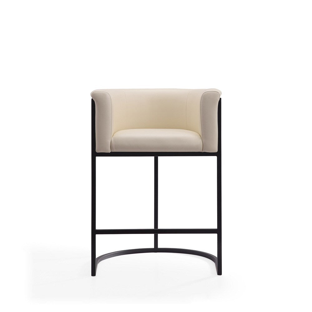 Manhattan Comfort - Cosmopolitan Faux Leather Counter Stool with Metal Legs in Cream and Black - Set of 2 - 2-CS008-CR veiw 2