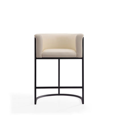 Manhattan Comfort - Cosmopolitan Faux Leather Counter Stool with Metal Legs in Cream and Black - Set of 2 - 2-CS008-CR veiw 2