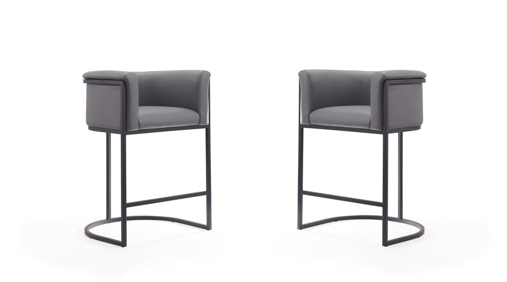 Manhattan Comfort - Cosmopolitan Faux Leather Counter Stool with Metal Legs in Grey and Black - Set of 2 - 2-CS008-GY veiw 1