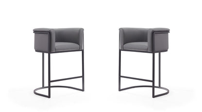 Manhattan Comfort - Cosmopolitan Faux Leather Counter Stool with Metal Legs in Grey and Black - Set of 2 - 2-CS008-GY veiw 1