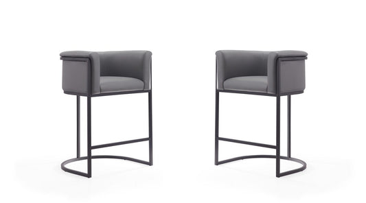 Manhattan Comfort - Cosmopolitan Faux Leather Counter Stool with Metal Legs in Grey and Black - Set of 2 - 2-CS008-GY veiw 1