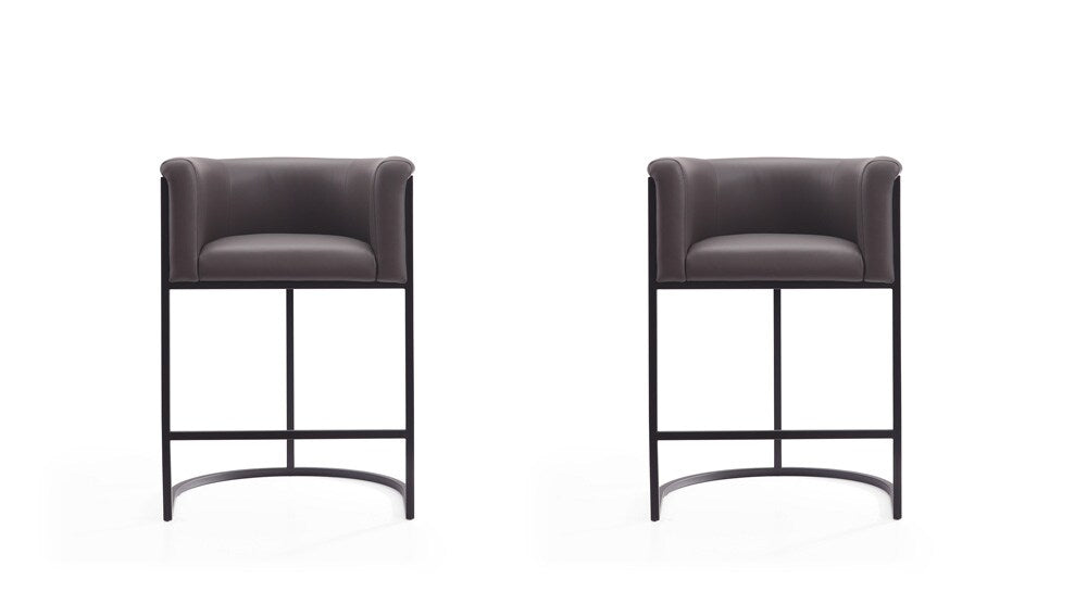 Manhattan Comfort - Cosmopolitan Faux Leather Counter Stool with Metal Legs in Pebble and Black - Set of 2 - 2-CS008-PE veiw 1