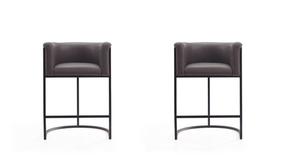 Manhattan Comfort - Cosmopolitan Faux Leather Counter Stool with Metal Legs in Pebble and Black - Set of 2 - 2-CS008-PE veiw 1