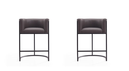 Manhattan Comfort - Cosmopolitan Faux Leather Counter Stool with Metal Legs in Pebble and Black - Set of 2 - 2-CS008-PE veiw 1