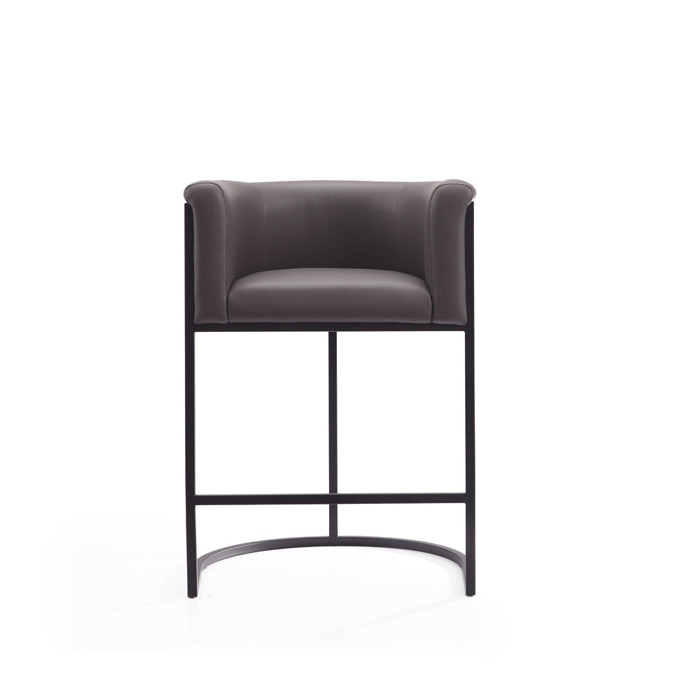 Manhattan Comfort - Cosmopolitan Faux Leather Counter Stool with Metal Legs in Pebble and Black - Set of 2 - 2-CS008-PE veiw 2