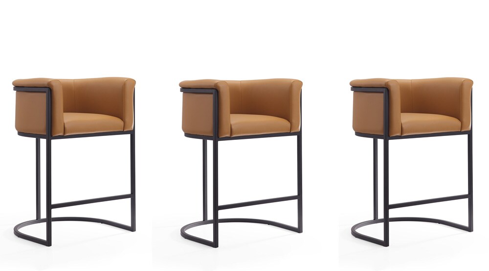 Manhattan Comfort - Cosmopolitan Faux Leather Counter Stool with Metal Legs in Camel and Black - Set of 3 - 3-CS008-CL veiw 1