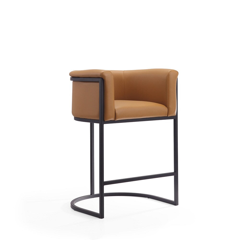 Manhattan Comfort - Cosmopolitan Faux Leather Counter Stool with Metal Legs in Camel and Black - Set of 3 - 3-CS008-CL veiw 3