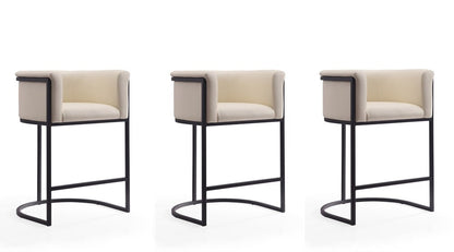 Manhattan Comfort - Cosmopolitan Faux Leather Counter Stool with Metal Legs in Cream and Black - Set of 3 - 3-CS008-CR veiw 1