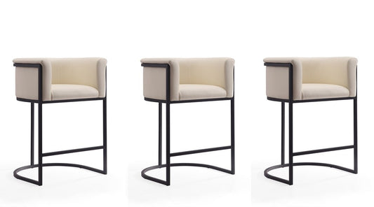 Manhattan Comfort - Cosmopolitan Faux Leather Counter Stool with Metal Legs in Cream and Black - Set of 3 - 3-CS008-CR veiw 1