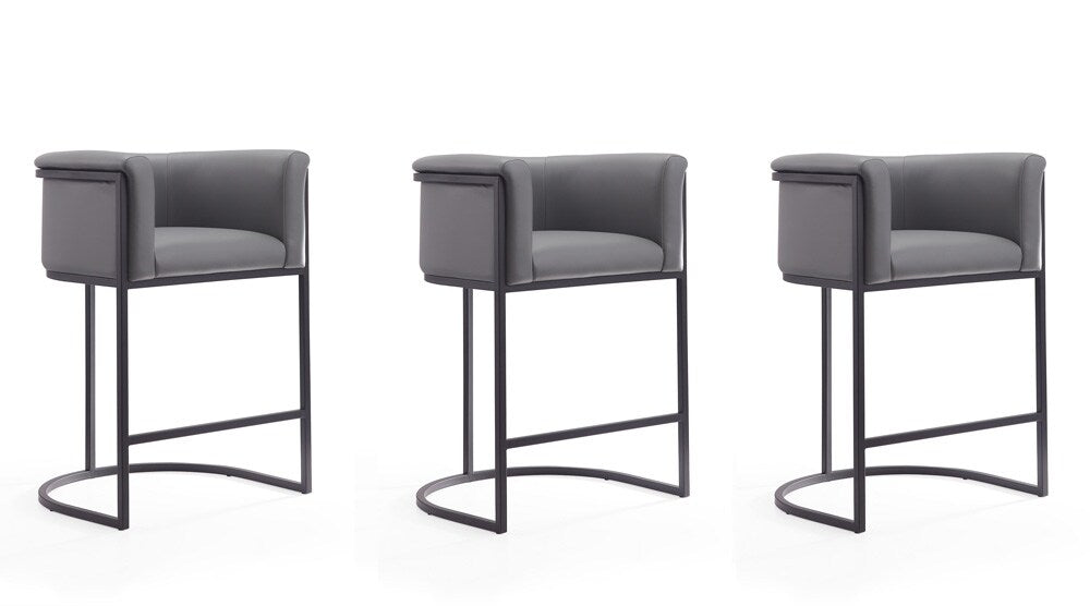 Manhattan Comfort - Cosmopolitan Faux Leather Counter Stool with Metal Legs in Grey and Black - Set of 3 - 3-CS008-GY veiw 1