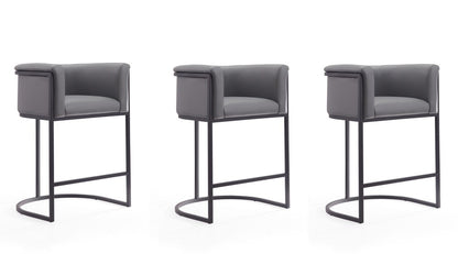 Manhattan Comfort - Cosmopolitan Faux Leather Counter Stool with Metal Legs in Grey and Black - Set of 3 - 3-CS008-GY veiw 1
