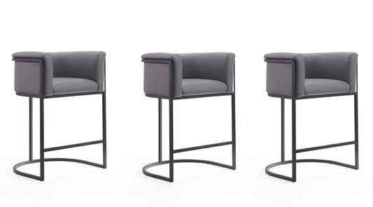 Manhattan Comfort - Cosmopolitan Faux Leather Counter Stool with Metal Legs in Grey and Black - Set of 3 - 3-CS008-GY veiw 1