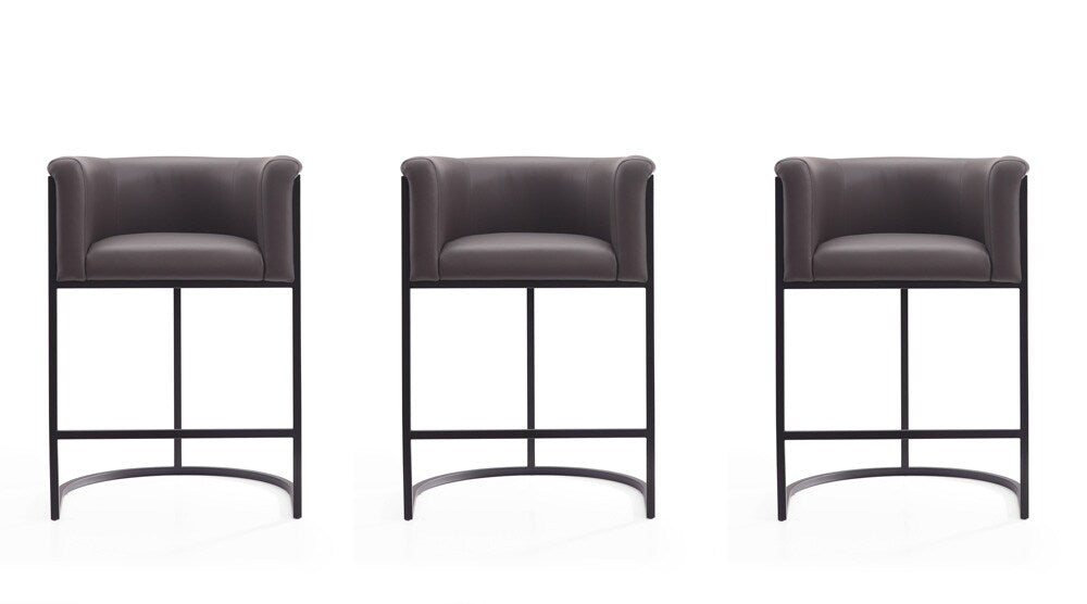 Manhattan Comfort - Cosmopolitan Faux Leather Counter Stool with Metal Legs in Pebble and Black - Set of 3 - 3-CS008-PE veiw 1