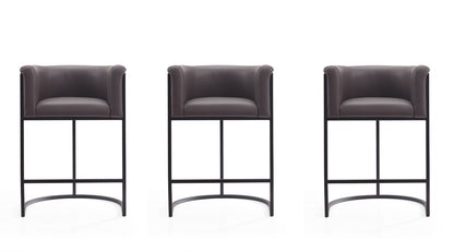 Manhattan Comfort - Cosmopolitan Faux Leather Counter Stool with Metal Legs in Pebble and Black - Set of 3 - 3-CS008-PE veiw 1