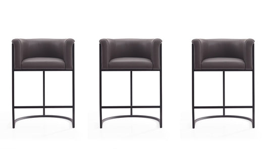Manhattan Comfort - Cosmopolitan Faux Leather Counter Stool with Metal Legs in Pebble and Black - Set of 3 - 3-CS008-PE veiw 1