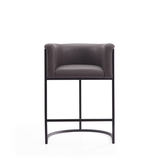Manhattan Comfort - Cosmopolitan Faux Leather Counter Stool with Metal Legs in Pebble and Black - Set of 3 - 3-CS008-PE veiw 2