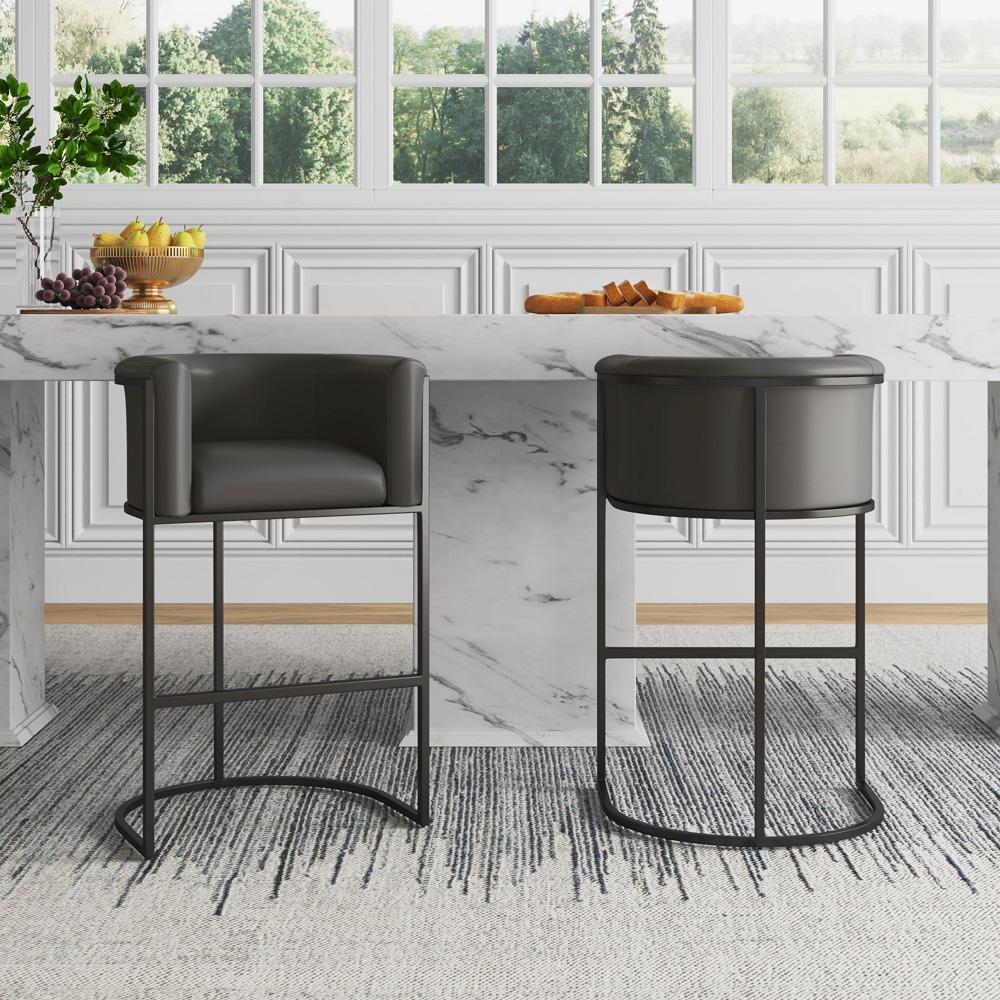 Manhattan Comfort - Cosmopolitan Faux Leather Counter Stool with Metal Legs in Pebble and Black - Set of 3 - 3-CS008-PE veiw 6