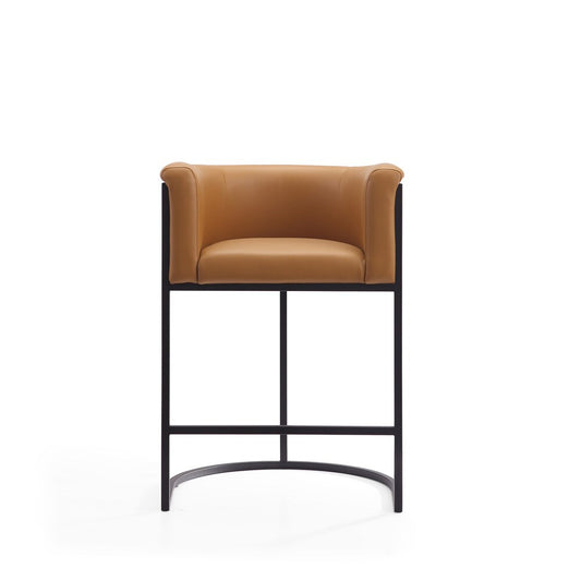 Manhattan Comfort - Cosmopolitan Faux Leather Counter Stool with Metal Legs in Camel and Black - CS008-CL veiw 2