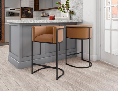 Manhattan Comfort - Cosmopolitan Faux Leather Counter Stool with Metal Legs in Camel and Black - CS008-CL veiw 6