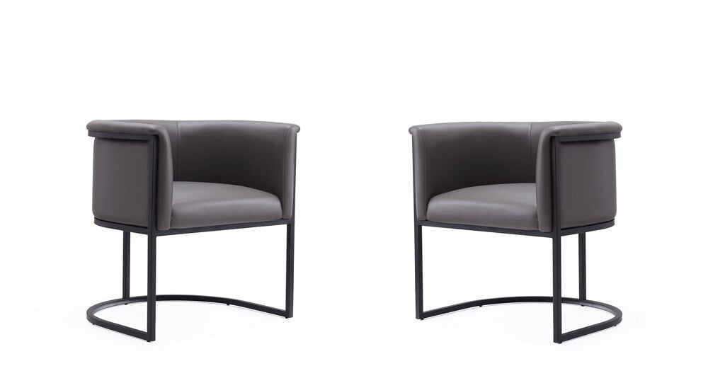 Manhattan Comfort - Cosmopolitan Faux Leather Dining Chair with Metal Legs in Pebble and Black - Set of 2 - 2-DC044-PE veiw 1