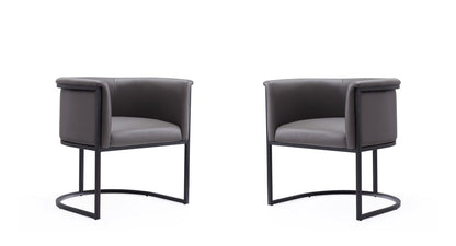 Manhattan Comfort - Cosmopolitan Faux Leather Dining Chair with Metal Legs in Pebble and Black - Set of 2 - 2-DC044-PE veiw 1