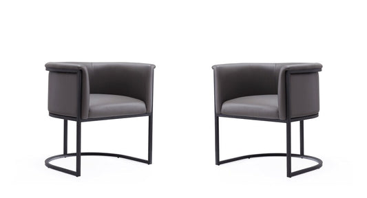 Manhattan Comfort - Cosmopolitan Faux Leather Dining Chair with Metal Legs in Pebble and Black - Set of 2 - 2-DC044-PE veiw 1