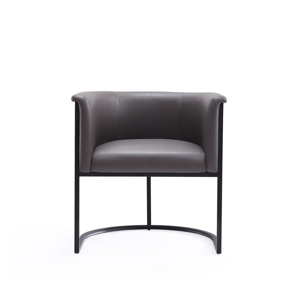 Manhattan Comfort - Cosmopolitan Faux Leather Dining Chair with Metal Legs in Pebble and Black - Set of 2 - 2-DC044-PE veiw 2