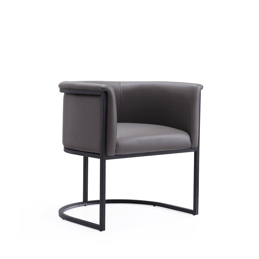 Manhattan Comfort - Cosmopolitan Faux Leather Dining Chair with Metal Legs in Pebble and Black - Set of 2 - 2-DC044-PE veiw 3
