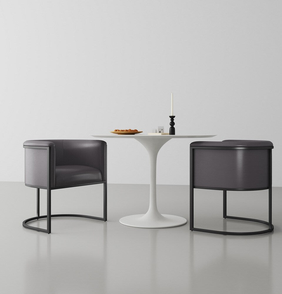 Manhattan Comfort - Cosmopolitan Faux Leather Dining Chair with Metal Legs in Pebble and Black - Set of 2 - 2-DC044-PE veiw 7