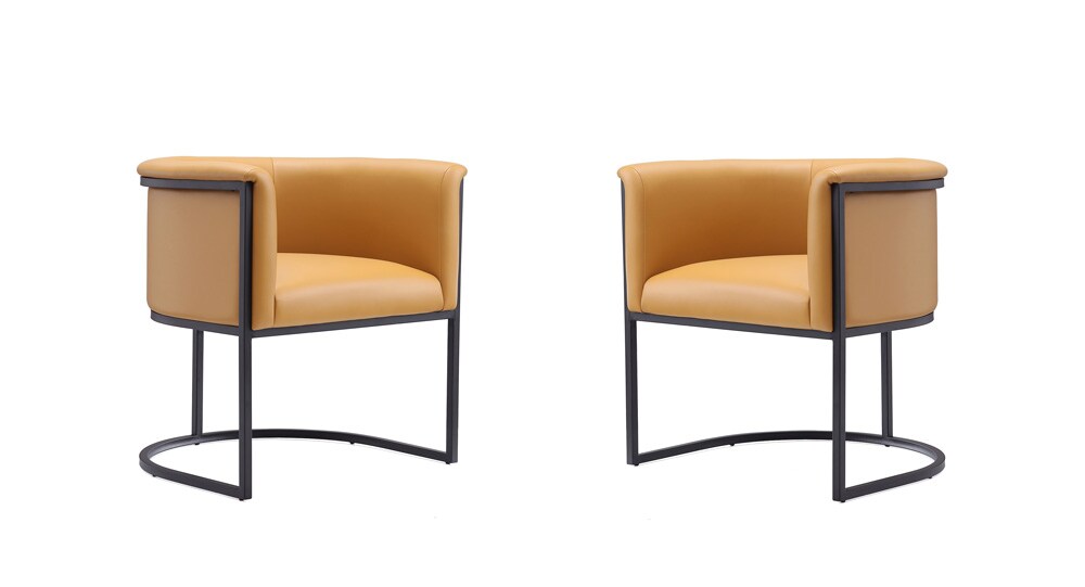 Manhattan Comfort - Cosmopolitan Faux Leather Dining Chair with Metal Legs in Saddle and Black - Set of 2 - 2-DC044-SA veiw 1
