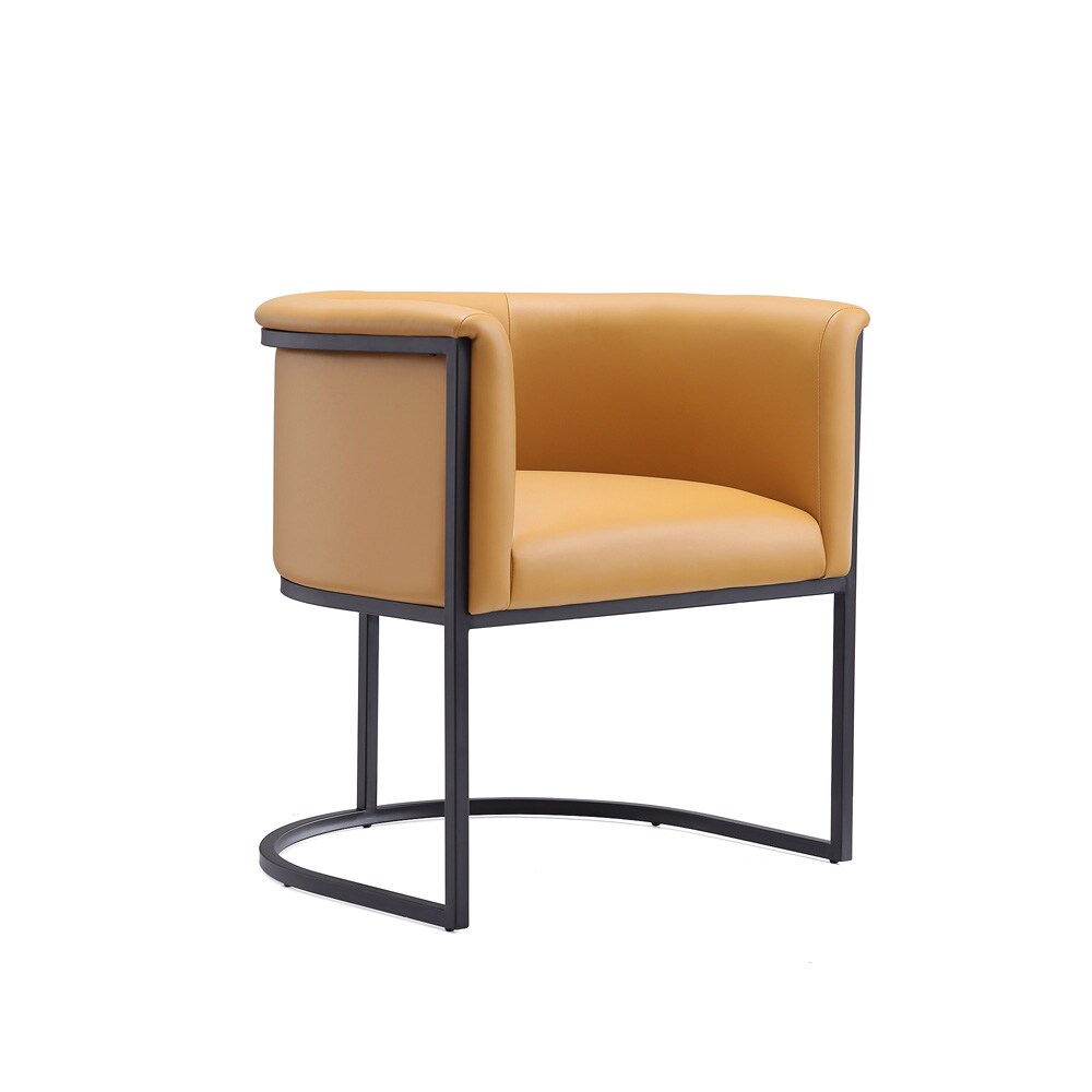 Manhattan Comfort - Cosmopolitan Faux Leather Dining Chair with Metal Legs in Saddle and Black - Set of 2 - 2-DC044-SA veiw 3