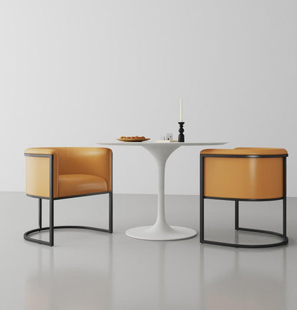 Manhattan Comfort - Cosmopolitan Faux Leather Dining Chair with Metal Legs in Saddle and Black - Set of 2 - 2-DC044-SA veiw 7