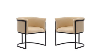 Manhattan Comfort - Cosmopolitan Faux Leather Dining Chair with Metal Legs in Tan and Black - Set of 2 - 2-DC044-TN veiw 1