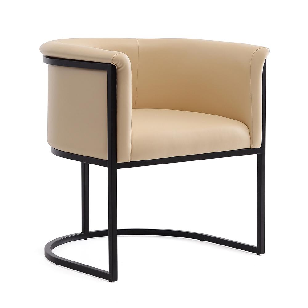 Manhattan Comfort - Cosmopolitan Faux Leather Dining Chair with Metal Legs in Tan and Black - Set of 2 - 2-DC044-TN veiw 3