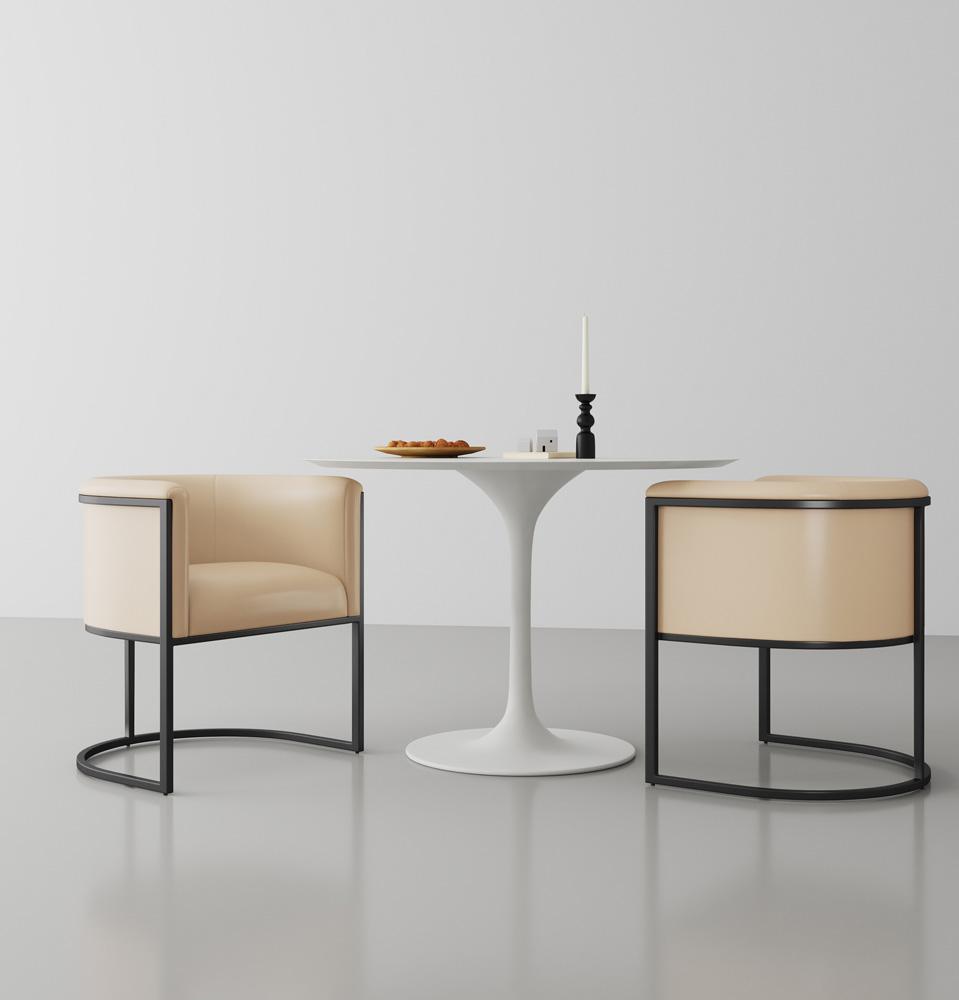 Manhattan Comfort - Cosmopolitan Faux Leather Dining Chair with Metal Legs in Tan and Black - Set of 2 - 2-DC044-TN veiw 7