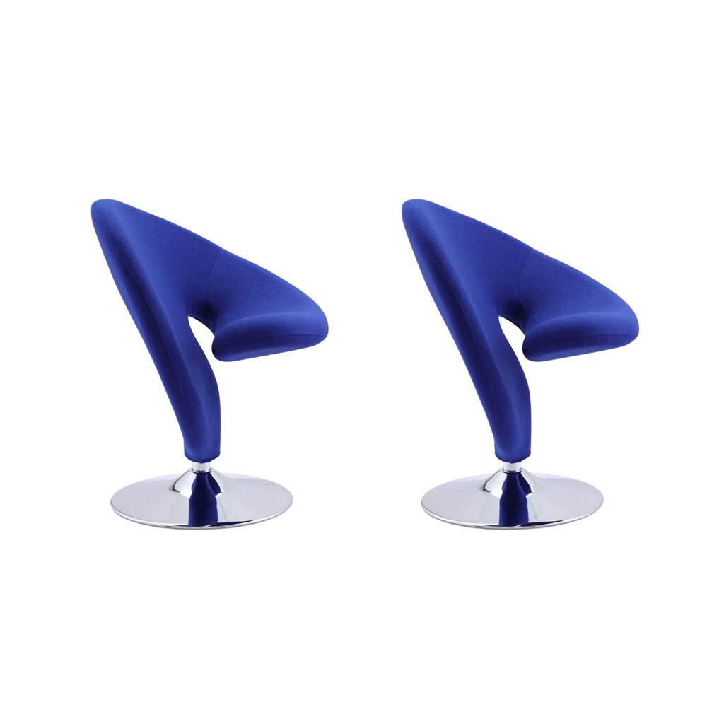 Manhattan Comfort - Curl Wool Blend Accent Chair with Metal Legs in Blue and Polished Chrome - Set of 2 - 2-AC040-BL veiw 1