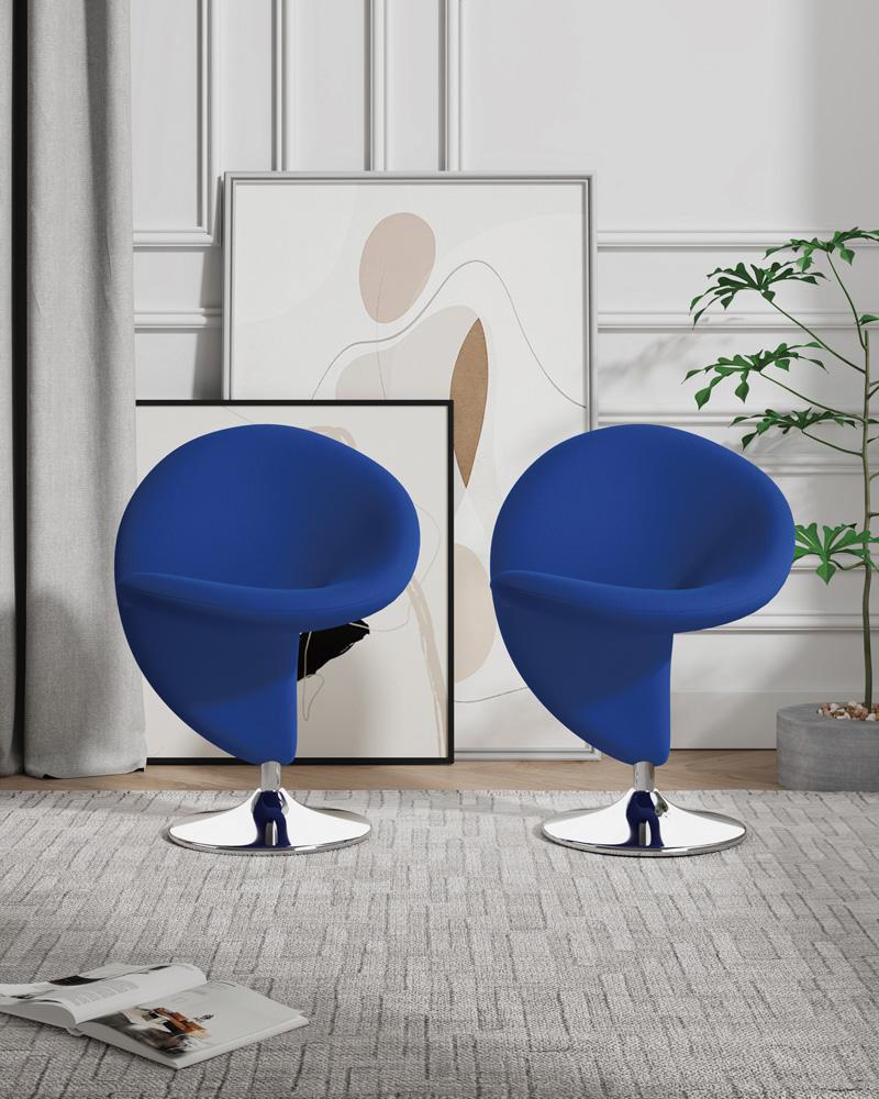 Manhattan Comfort - Curl Wool Blend Accent Chair with Metal Legs in Blue and Polished Chrome - Set of 2 - 2-AC040-BL veiw 5