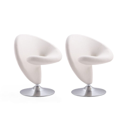 Manhattan Comfort - Curl Wool Blend Accent Chair with Metal Legs in Cream and Polished Chrome - Set of 2 - 2-AC040-CR veiw 1