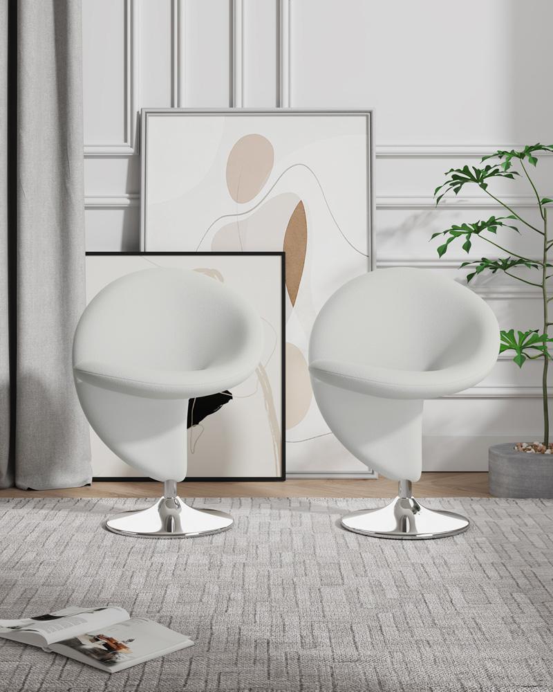 Manhattan Comfort - Curl Wool Blend Accent Chair with Metal Legs in Cream and Polished Chrome - Set of 2 - 2-AC040-CR veiw 7