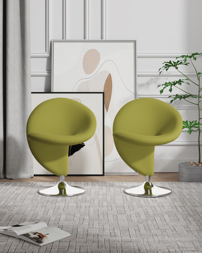 Manhattan Comfort - Curl Wool Blend Accent Chair with Metal Legs in Green and Polished Chrome - Set of 2 - 2-AC040-GR veiw 5