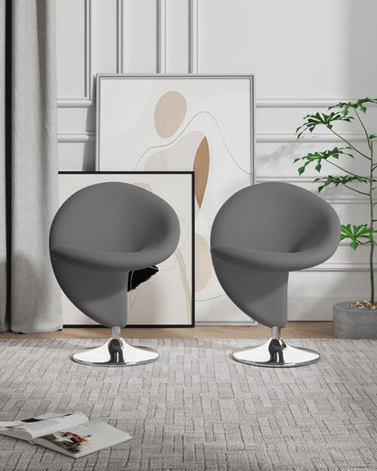 Manhattan Comfort - Curl Wool Blend Accent Chair with Metal Legs in Grey and Polished Chrome - Set of 2 - 2-AC040-GY veiw 5