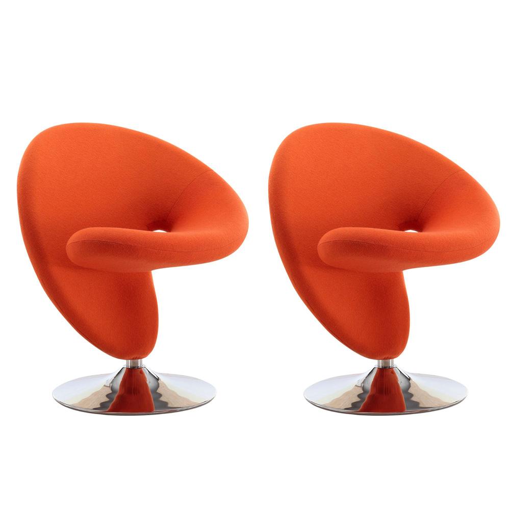 Manhattan Comfort - Curl Wool Blend Accent Chair with Metal Legs in Orange and Polished Chrome - Set of 2 - 2-AC040-OR veiw 1