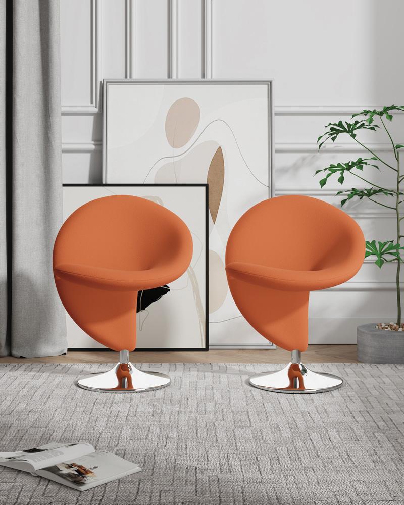 Manhattan Comfort - Curl Wool Blend Accent Chair with Metal Legs in Orange and Polished Chrome - Set of 2 - 2-AC040-OR veiw 6