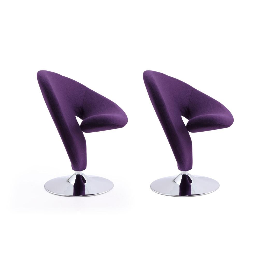 Manhattan Comfort - Curl Wool Blend Accent Chair with Metal Legs in Purple and Polished Chrome - Set of 2 - 2-AC040-EP veiw 1